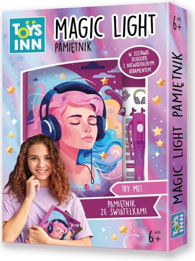 Ditar magjik me drita LED Stnux Magic Light Music Diary, me stilolaps dy-majësh dhe ngjitëse, për vajza