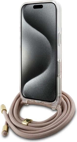 Mbështjellës Guess Crossbody Cord 4G Print për iPhone 16, Rozë Mbështjellës Guess Crossbody Cord 4G Print për iPhone 16, Rozë