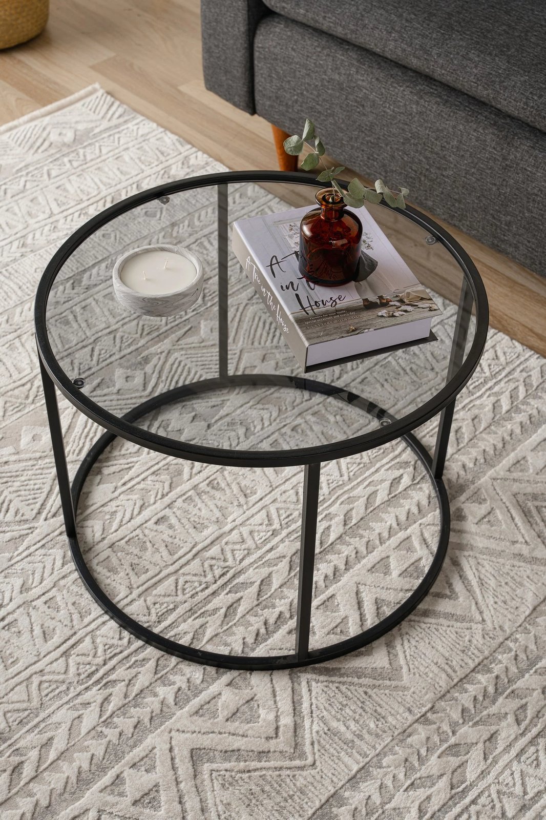 Tavolinë kafeje, xham i temperuar, këmbë metalike, e zezë, Skye Decor, 60cm