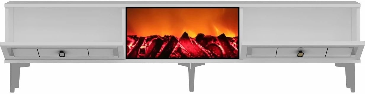 Komodë TV Skye Decor, me oxhak Orion, e bardhë, argjend