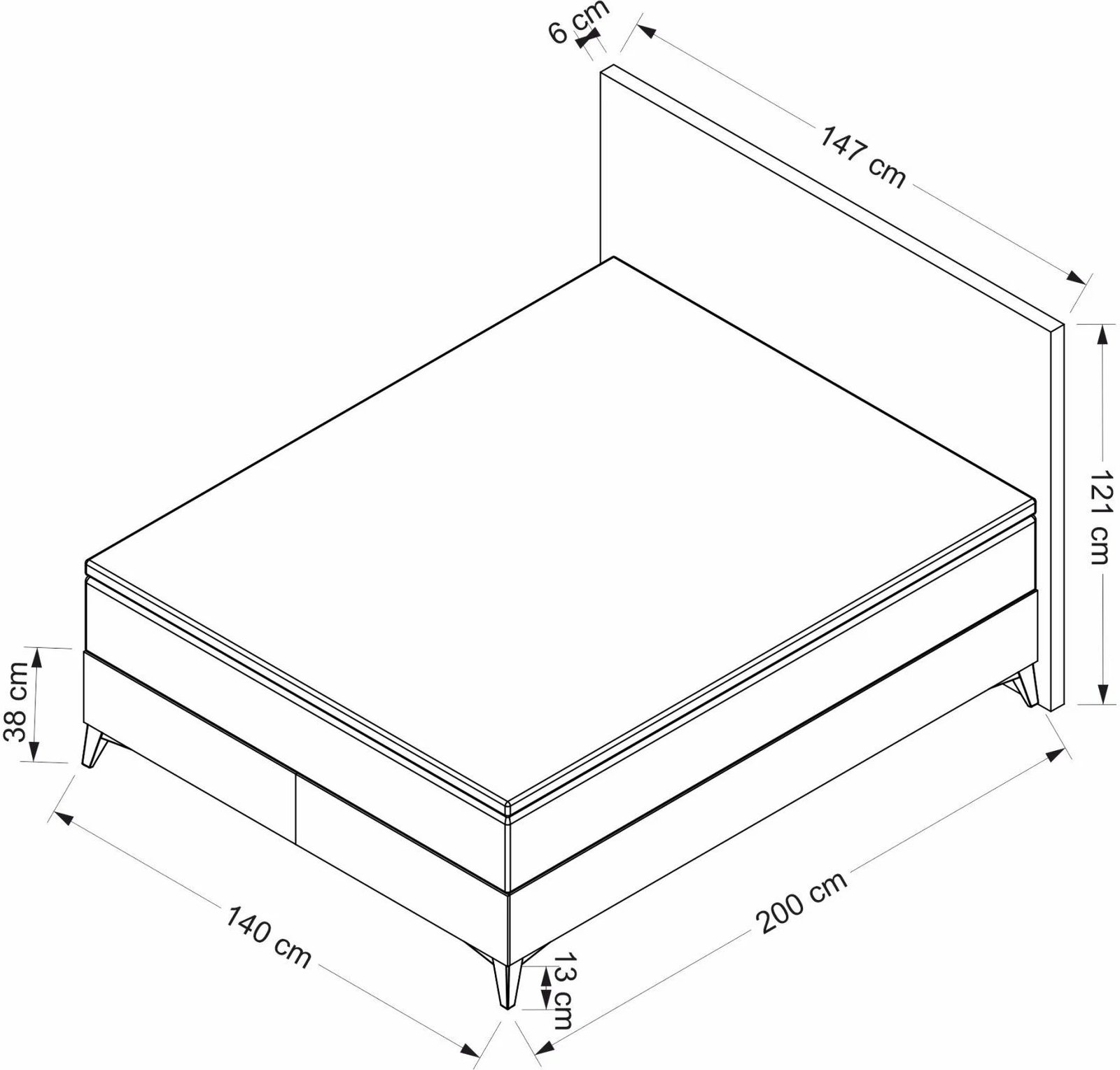 Baza dhe shtrati dopio me shpinore, ngjyrë gri, Skye Decor, 140x200 cm