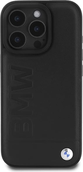 Mbështjellës BMW Leather Hot Stamp për iPhone 16 Pro Max, i zi