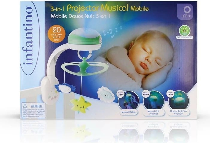 Karusel muzikor B-kids Infantino 3-në-1, projektor, plastikë, Blu/Gjelbër/E Bardhë/E Verdhe