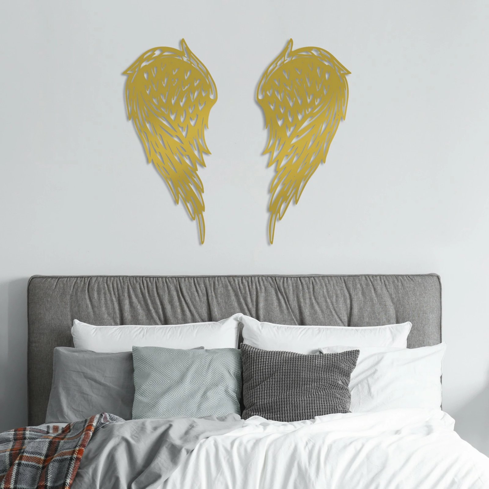 Aksesor dekorativ metalik për mur, Wallity Alato-2, ngjyrë ari, 32x70cm (2 copë)