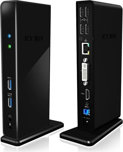 Kasë docking IcyBox IB-DK2241AC, USB, HDMI, LAN, DVI-I, e zezë