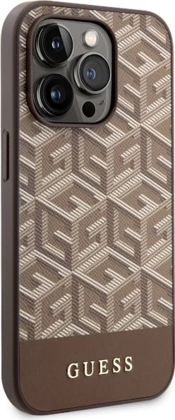 Mbështjellës Guess GCube Stripes MagSafe për iPhone 14 Pro Max 6.7", kafe