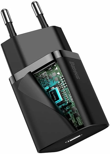 Mbushës i shpejtë Baseus Super Si Quick Charger 1C, 20W, USB-C, i zi