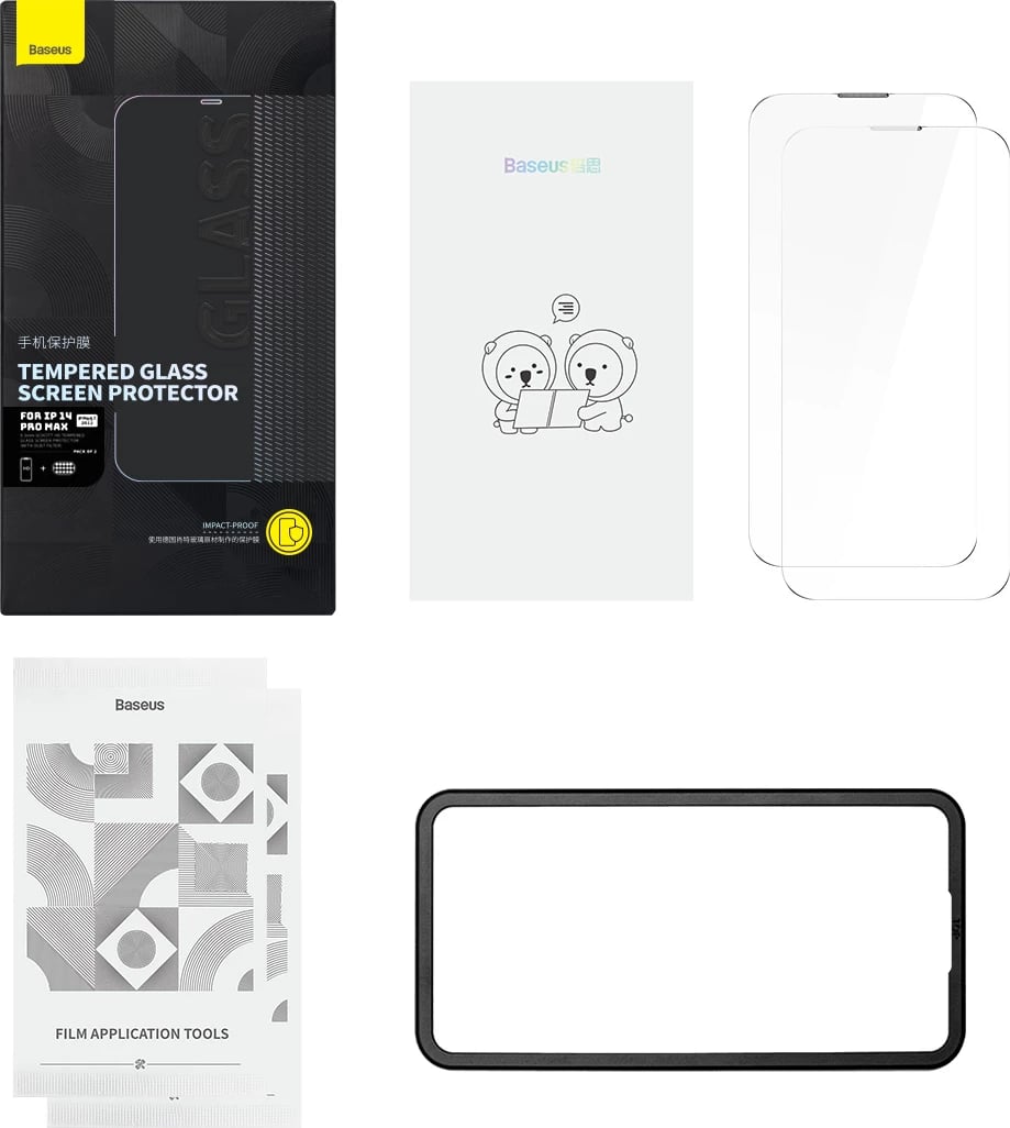 Set xham i temperuar Baseus për iPhone 14 Pro Max, 2 copë, 0.3mm, Transparent Set xham i temperuar Baseus për iPhone 14 Pro Max, 2 copë, 0.3mm, Transparent