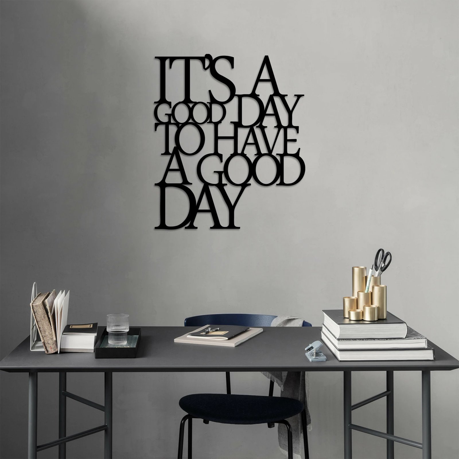 Aksesor dekorativ metalik për mur Wallity, It's A Good - i zi