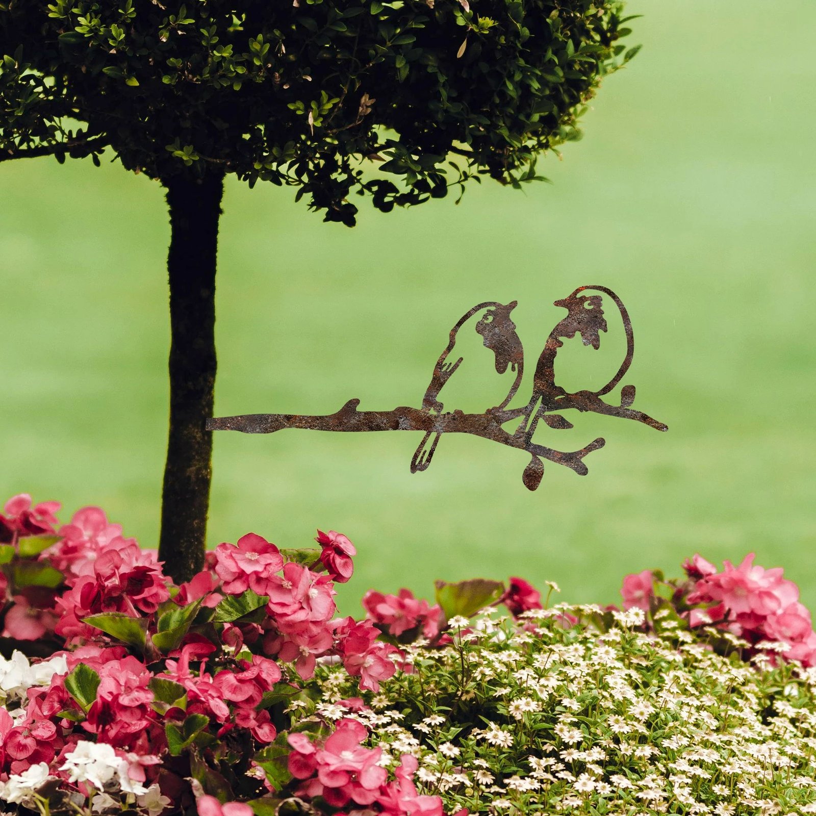 Objekt dekorativ për kopsht, dizajn Aberto, zogj në degë, ngjyrë kafe, 50x20cm