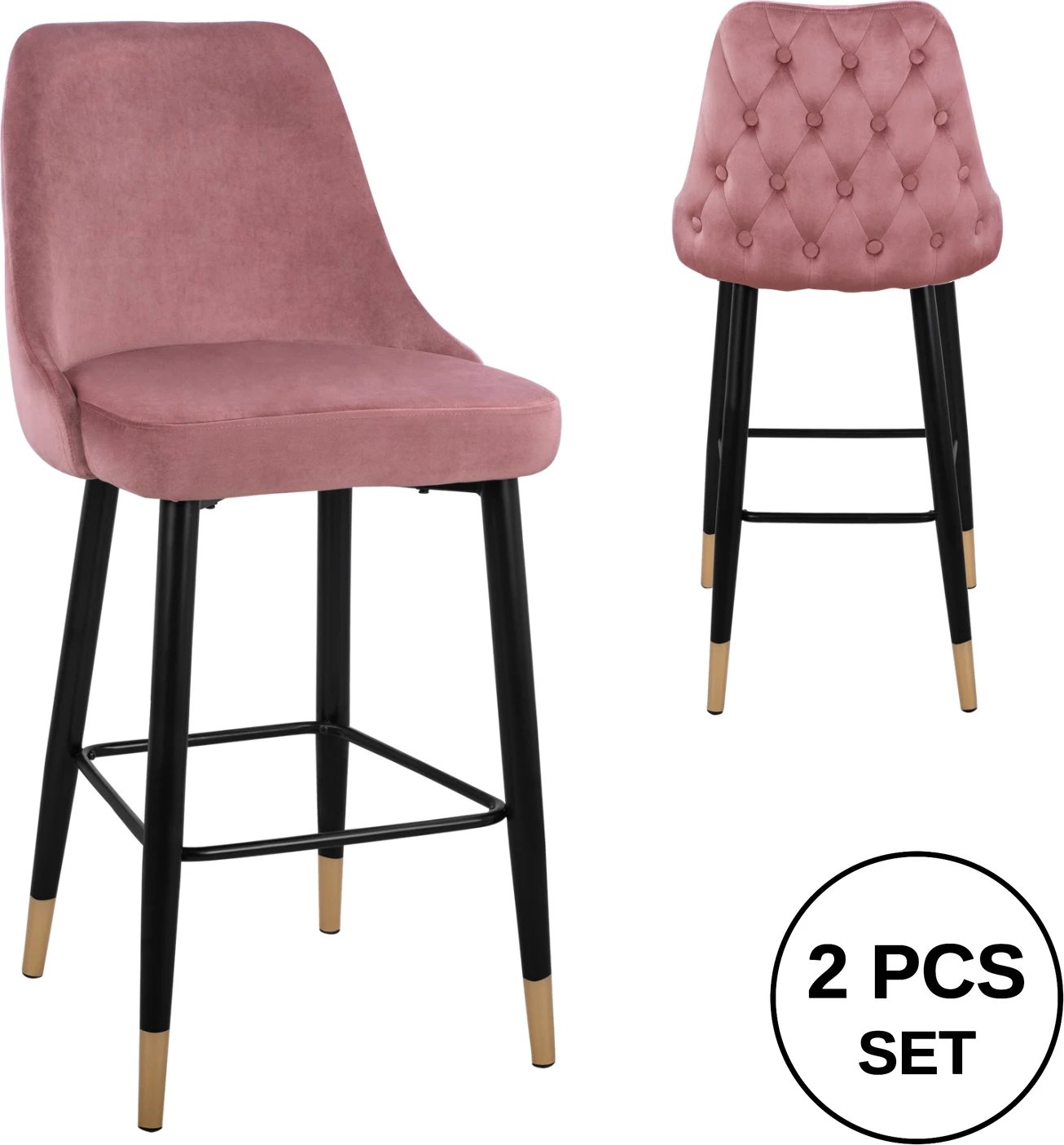 Stol Bar SERENITY FH8519.02 Kadife Mollë e Kalbur me kornizë metalike 51x57x110cm, set prej 2 copë