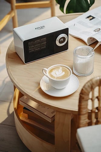 Ngrohës ventilator keramik, Adler, AD 7746, 1000W, LCD, timer 1-8h, rregullim 10-49°C, dy nivele 700W/1000W, i zi/i bardhë