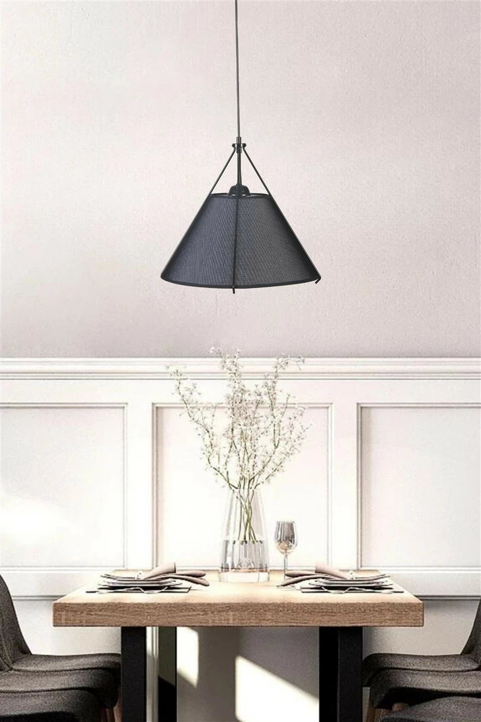 Llambë tavani Opviq, trup metalik, kapak prej tekstili, e zezë, 40x70cm