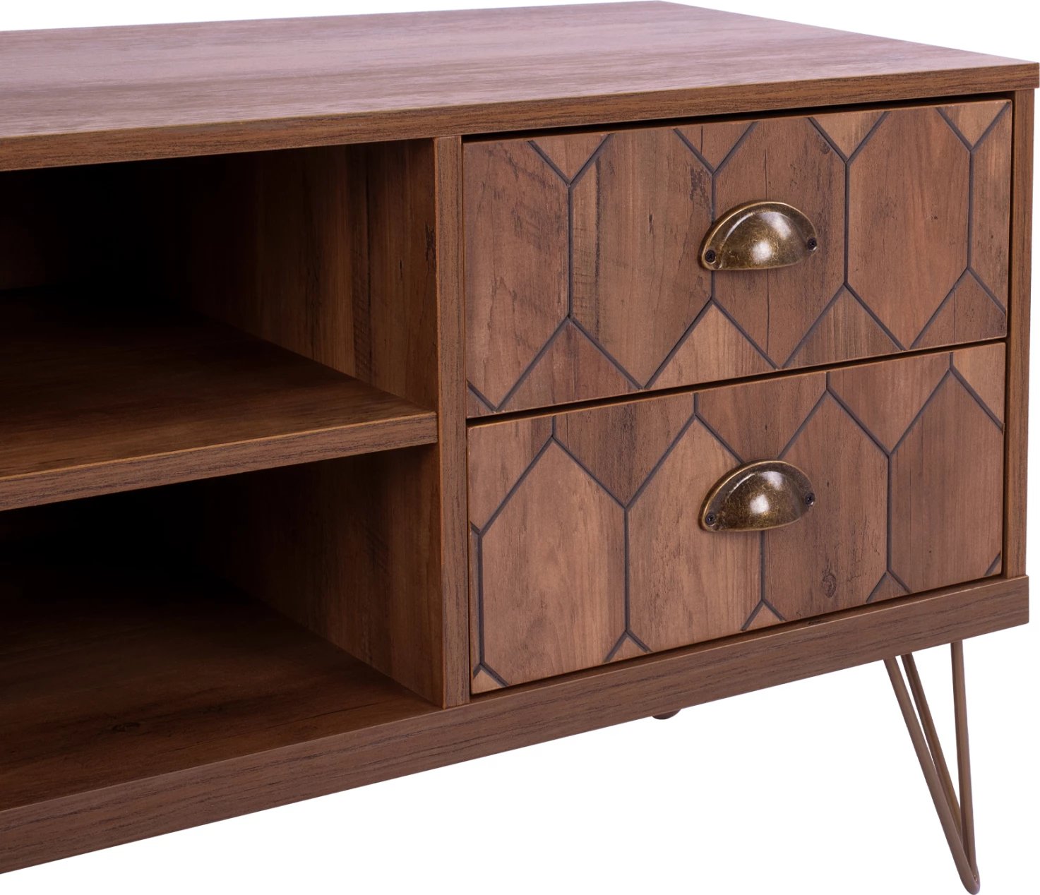 Mobilje TV Philippa, ngjyrë arre me detaje të arta, FH8674, 130x39,5x51 cm