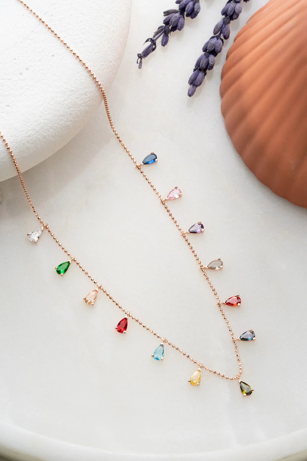 Qafore argjendi, ngjyrë rozë e artë, gurë shumëngjyrësh, Jumeon NRZ1091