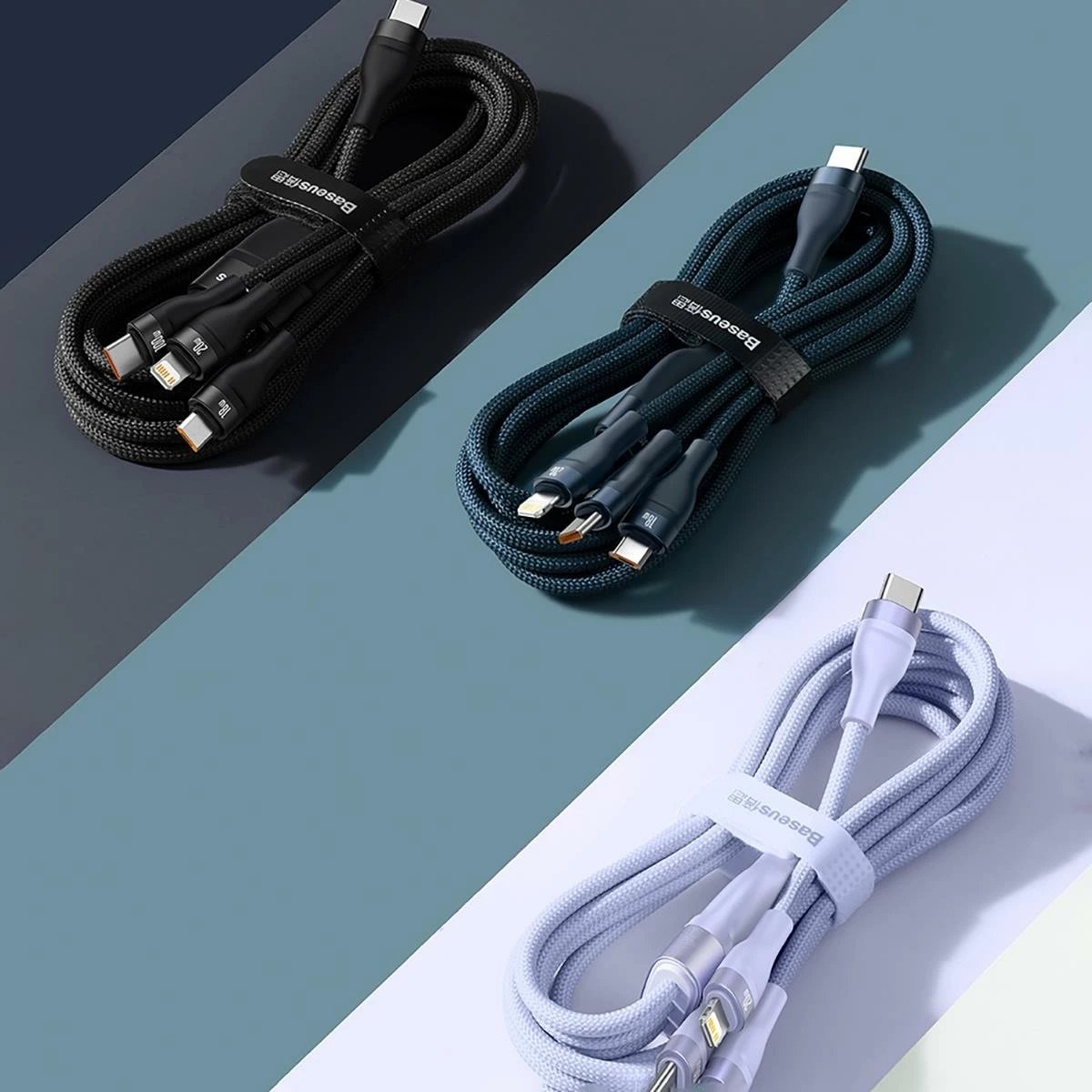 Kabllo 3-në-1 Baseus Flash Series II, 1.5m, 100W, USB-A/USB-C/Lightning/Micro USB, Blu Kabllo 3-në-1 Baseus Flash Series II, 1.5m, 100W, USB-A/USB-C/Lightning/Micro USB, Blu