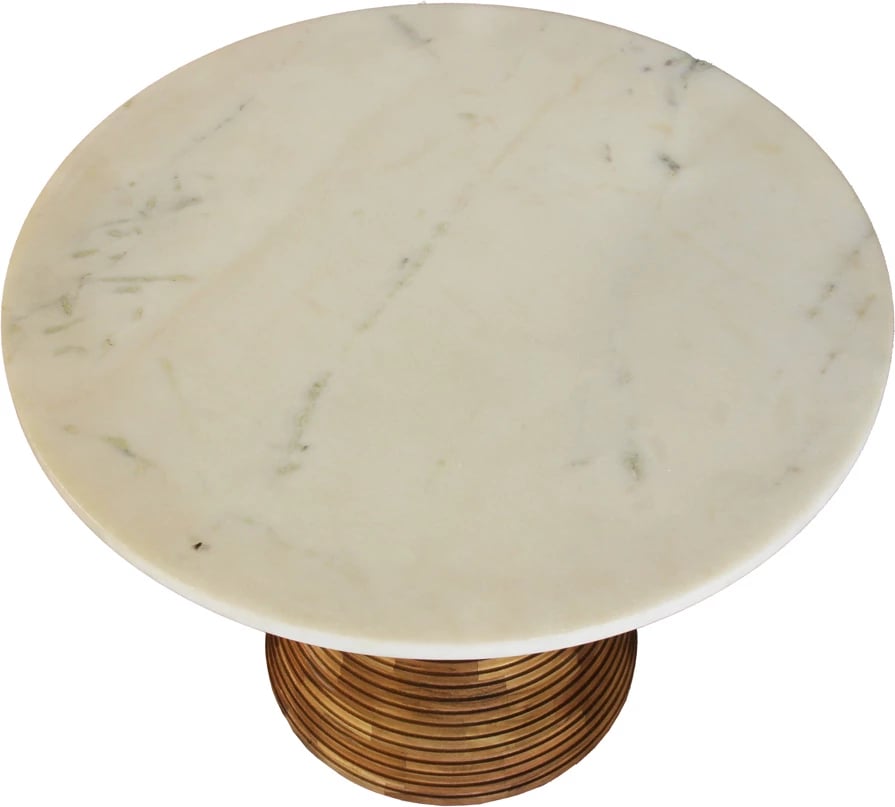 Tavolinë anësore Savoa, mermer i bardhë, dru akacie, 45x45x45