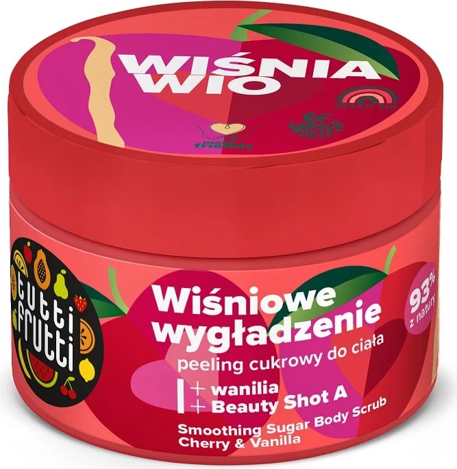 Scrub trupi për femra Farmona Tutti Frutti Smoothing Sugar Body Scrub Cherry and Vanilla + Beauty Shot A, 300g