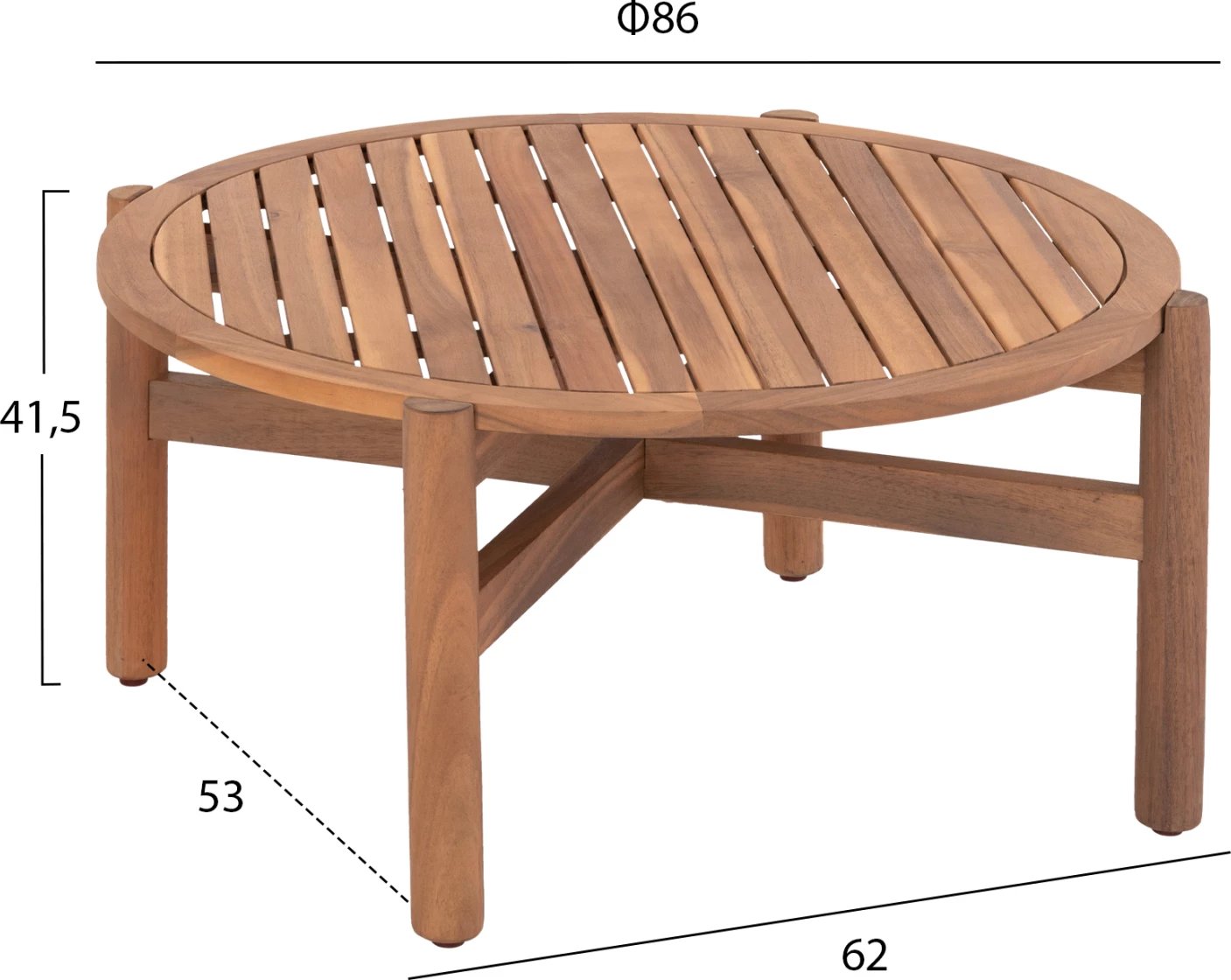 Tavolinë e rrumbullakët për kafe për jashtë, dru akacie, ngjyrë natyrale, FH6228, Φ86x41.5 cm