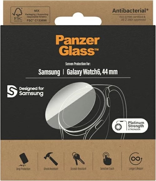 Mbrojtës ekrani PanzerGlass për Samsung Galaxy Watch 6, 44 mm, xham i temperuar, antibakterial