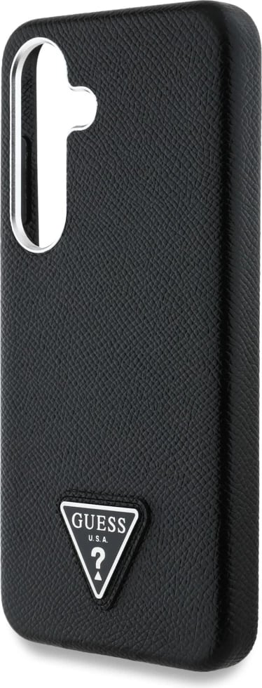 Mbështjellës Guess Grained Triangle Logo MagSafe për Samsung Galaxy S25, i zi Mbështjellës Guess Grained Triangle Logo MagSafe për Samsung Galaxy S25, i zi
