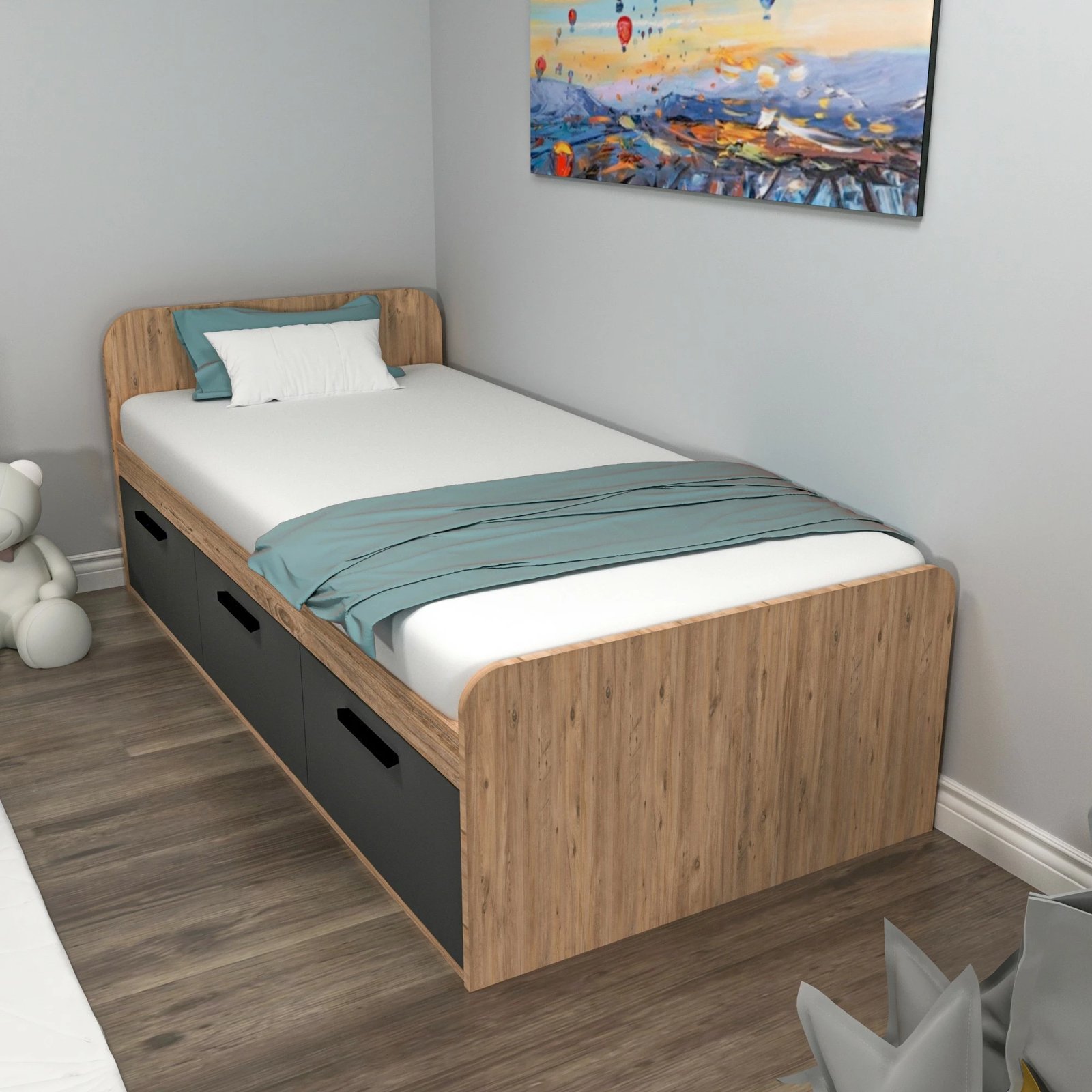 Krevat teke Hanah Home, Akser, ngjyrë Atlantic Pine dhe antracit