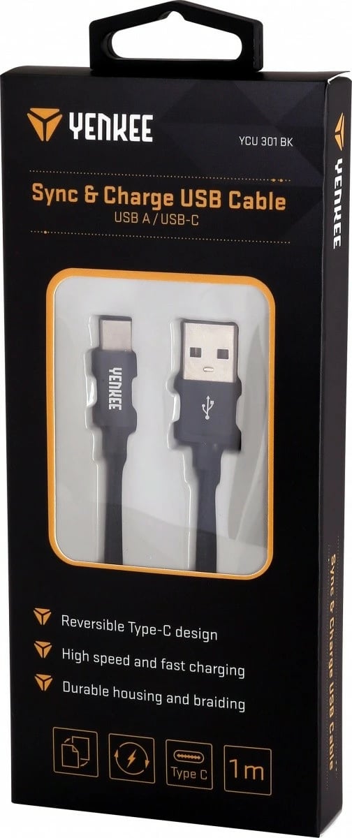 Kabllo YENKEE YCU 301BK, USB A 2.0 në USB Type C, 1m, E zezë Kabllo YENKEE YCU 301BK, USB A 2.0 në USB Type C, 1m, E zezë