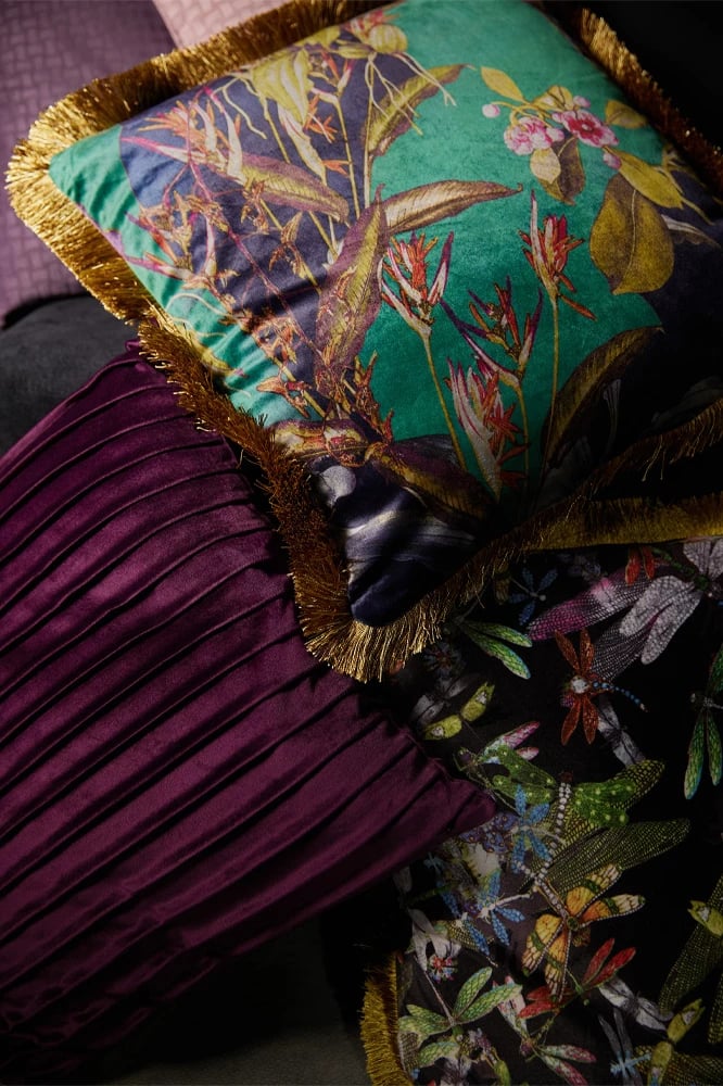 Jastëk dekorativ plisse, kadife, ngjyrë vjollcë, 45x45cm