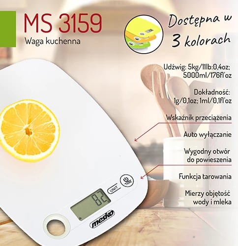 Peshore kuzhine Adler MS3159 5 kg/5000 ml, saktësi 1 g, ekran LCD, e bardhë