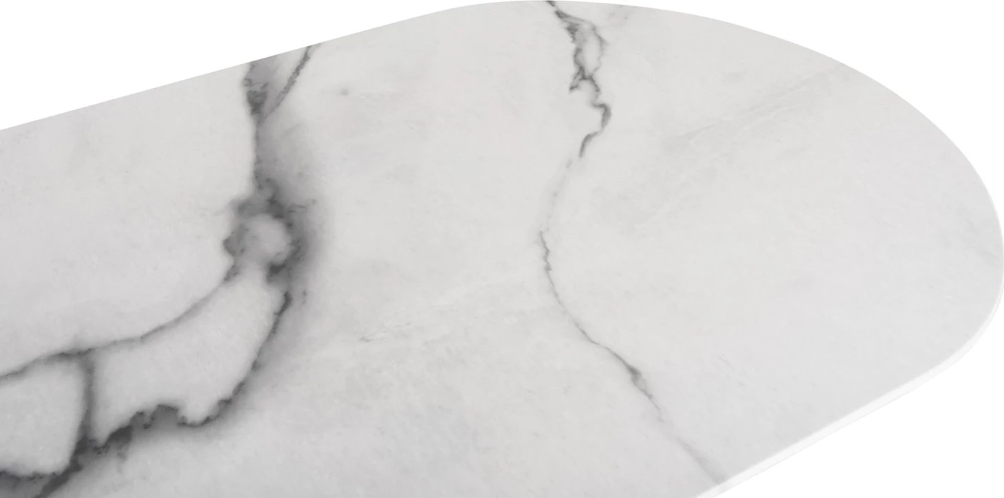 Tavolinë ngrënieje PRENTIS FH9770.01, sipërfaqe qeramike 12mm, mermer i bardhë, këmbë metalike të bardha, 180x90x76H cm