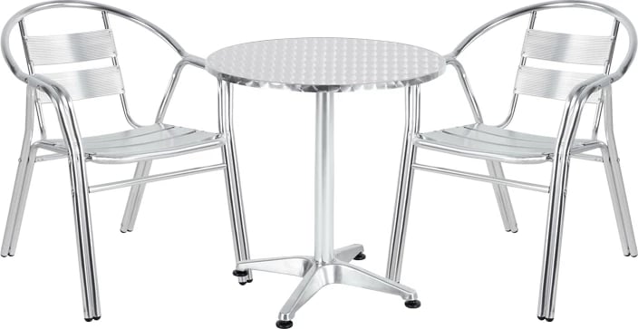 Tavolinë me karrige Zircu-Lazo I set prej 3 copash krom alumini D70x70cm