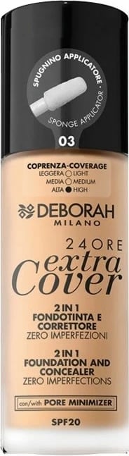 Fondatinë dhe korrektor 2-në-1 Deborah Milano 24 Ore Extra Cover 03, 30ml