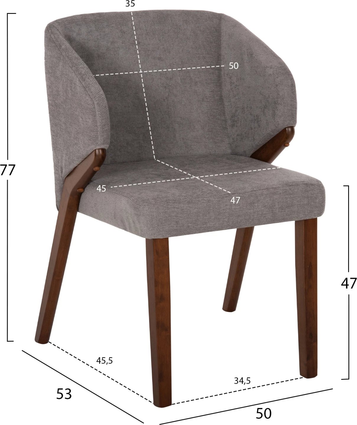 Karrige ngrënieje RADDER FH9749 dru gome ngjyrë arre-gri pëlhurë 50x53x77H cm., set prej 2 copë