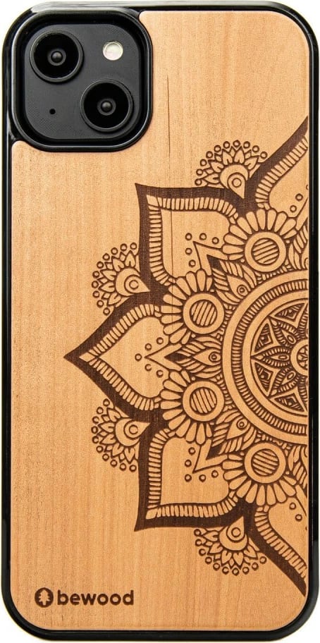 Mbështjellës druri Bewood Mandala për iPhone 14 Plus, Kafe e çelët
