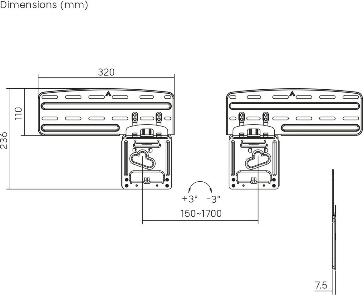 Mbajtës muri për TV Maclean MC-806N, për 43-85 inç, i zi