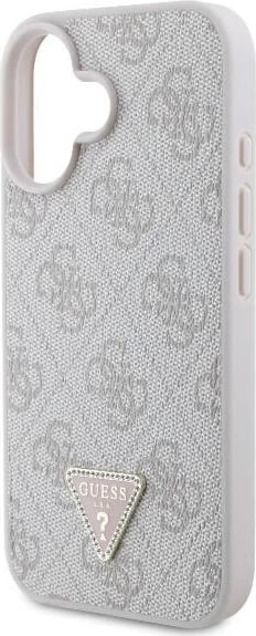 Mbështjellës Guess Leather Metal Logo Strass për iPhone 16, Rozë