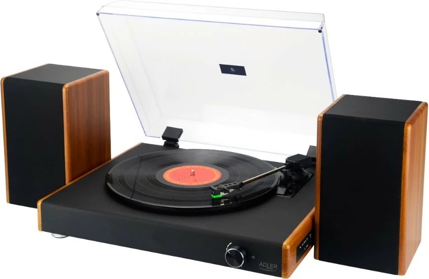 Gramofon Adler AD1915 me USB, Bluetooth, altoparlantë të integruar, i zi me pamje druri
