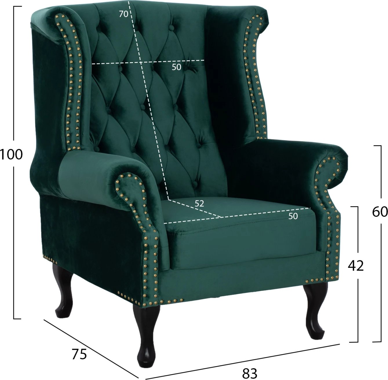 Fotelje Polina, kadife ngjyrë selvi, stil Chesterfield, FH0053.03