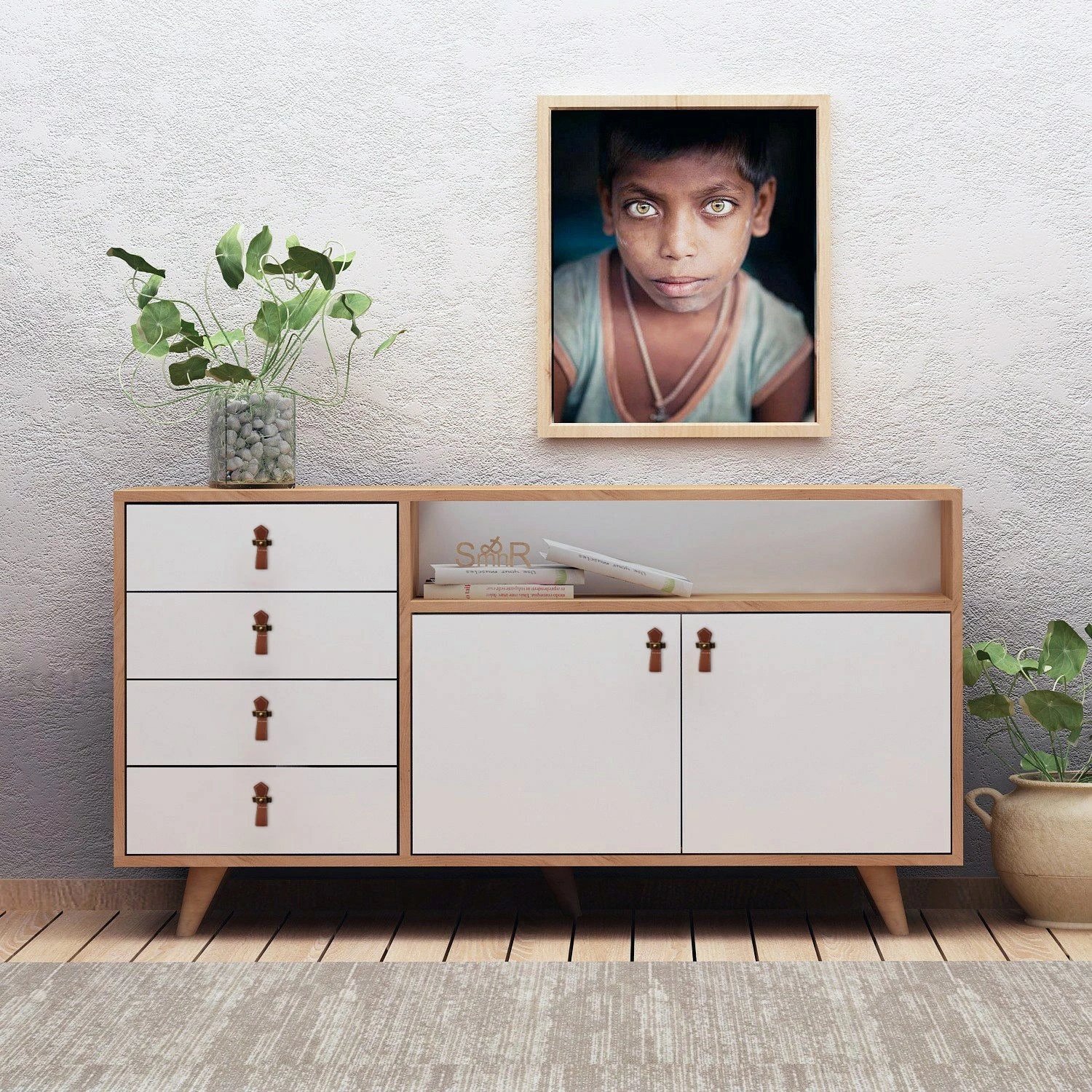 Konsol Lavina, ngjyrë lis dhe e bardhë, 140x86x40cm