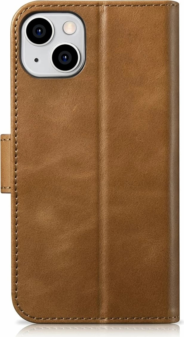 Mbështjellës iCarer Oil Wax Wallet Case 2in1 për iPhone 14, lëkurë, Anti-RFID, Kafe