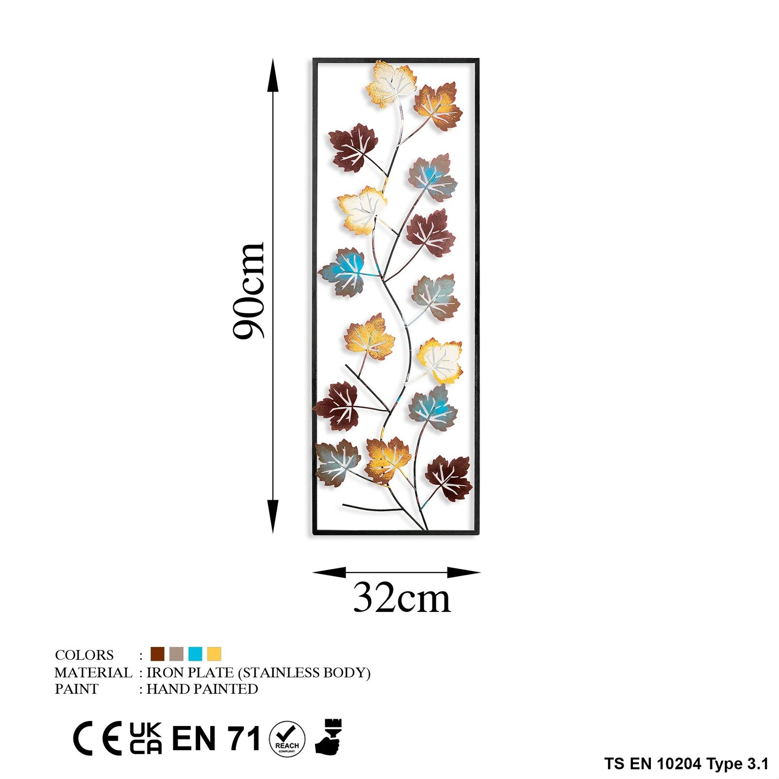 Aksesor dekorativ metalik për mur, Wallity, Platane, shumëngjyrësh, 32x90cm