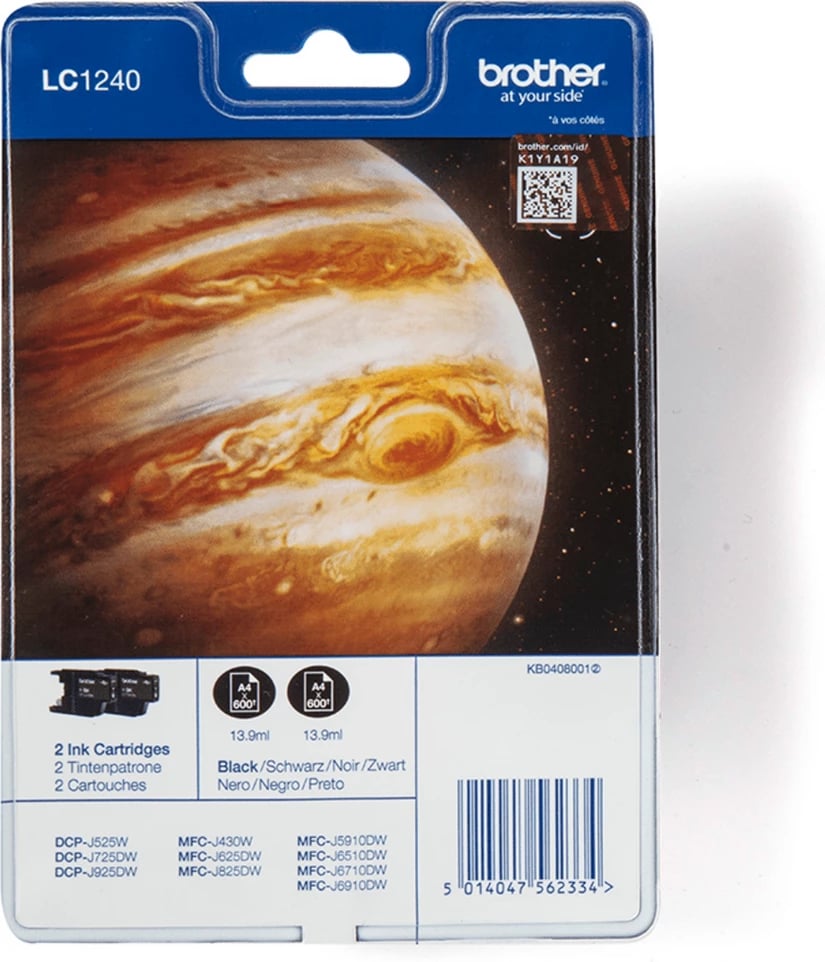 Kartrixh boje, Brother, LC1240BKBP2, për seri LC1240, e zezë, paketë dyshe