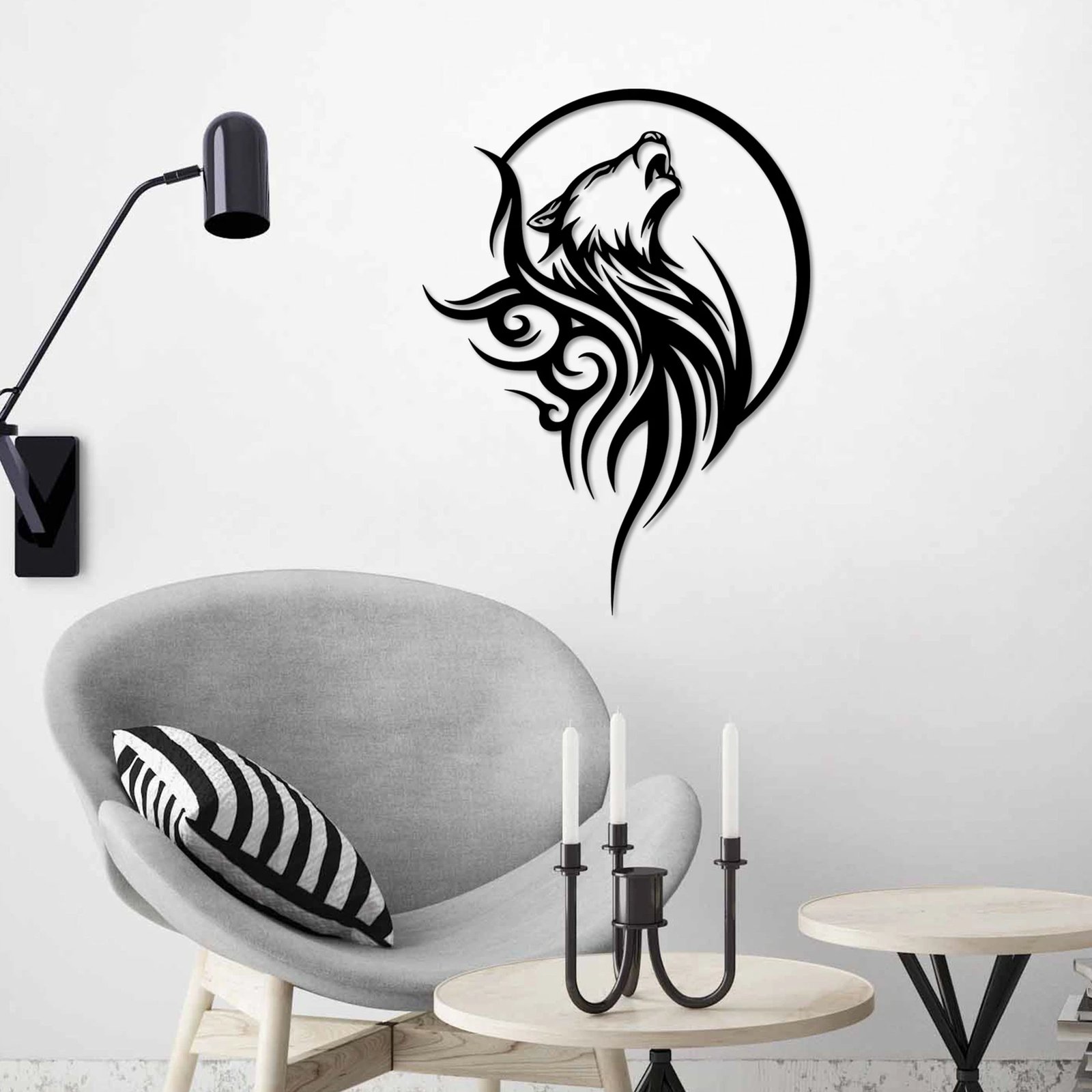 Aksesor dekorativ metalik për mur, dizajn ujku, Wallity, Wolfmoon