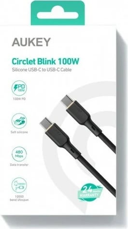 Kabllo AUKEY CB-SCC101 USB-C në USB-C, 1m, 100W PD, E zezë