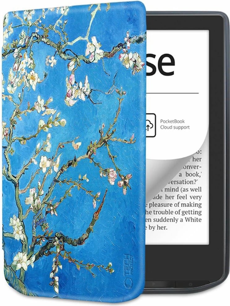 Mbështjellës Tech-Protect SmartCase për PocketBook Verse / Verse Pro, me lule Sakura, Kaltër