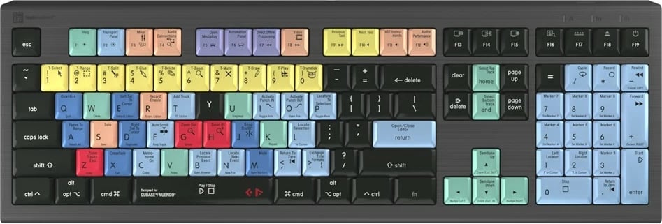 Tastierë LogicKeyboard Astra 2 Cubase/Nuendo UK Mac, me taste të ngjyrosura