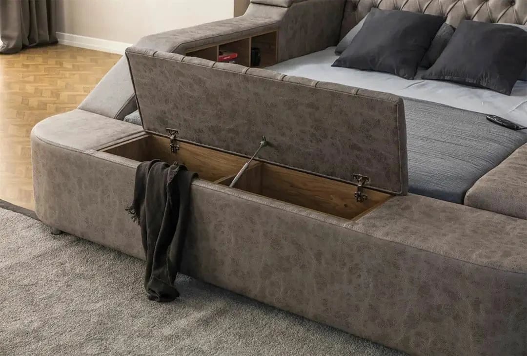 Krevat dopio smart, ngjyrë kafe, Skye Decor, me masazh, USB, audio