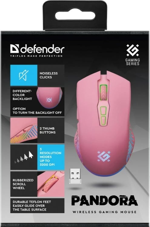 Maus wireless Defender Pandora RF, 3200 DPI, 6 butona, Rozë