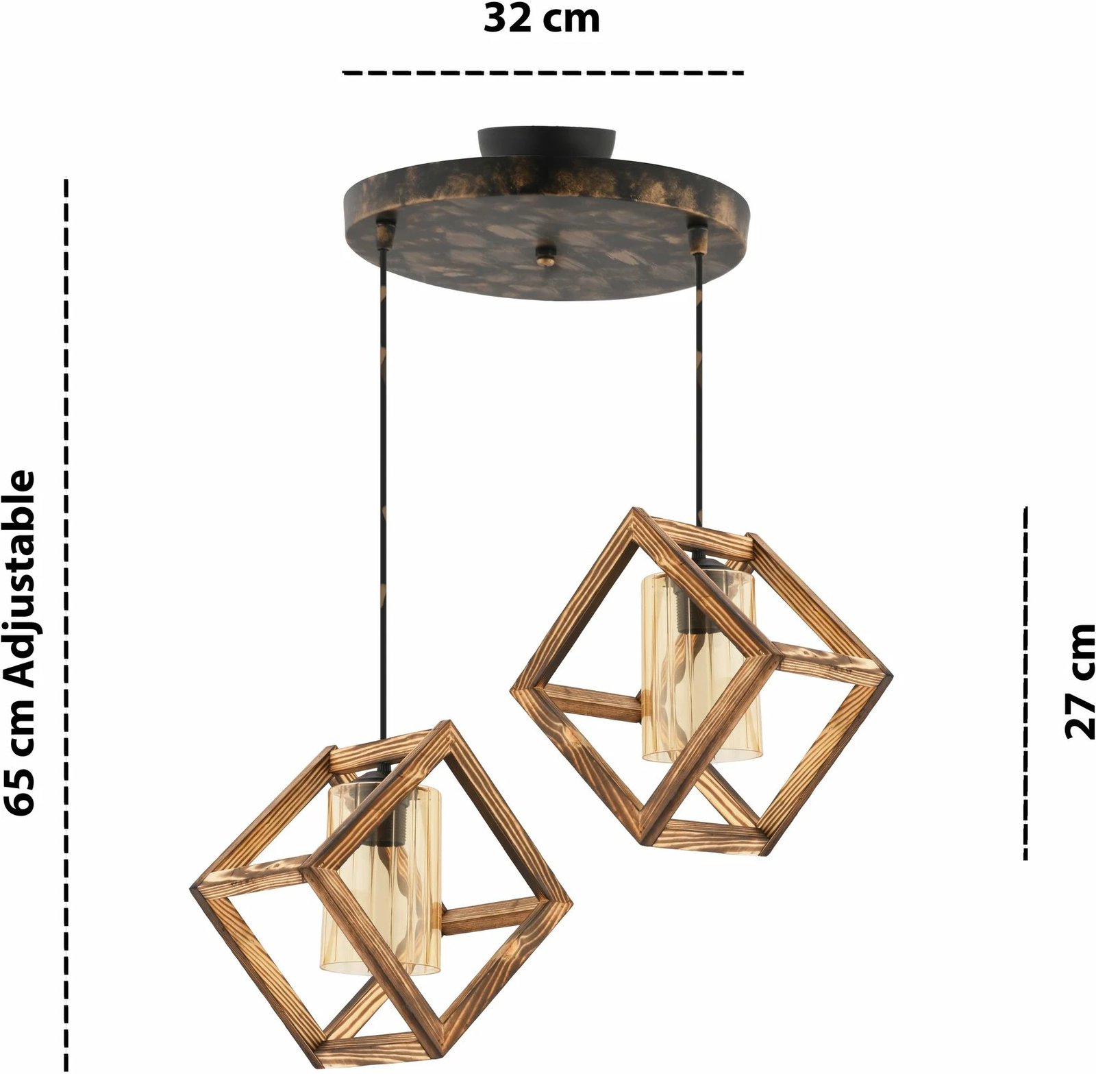 Llambë tavani Opviq, Cube Double G, metal dhe dru, natyrale, vintage