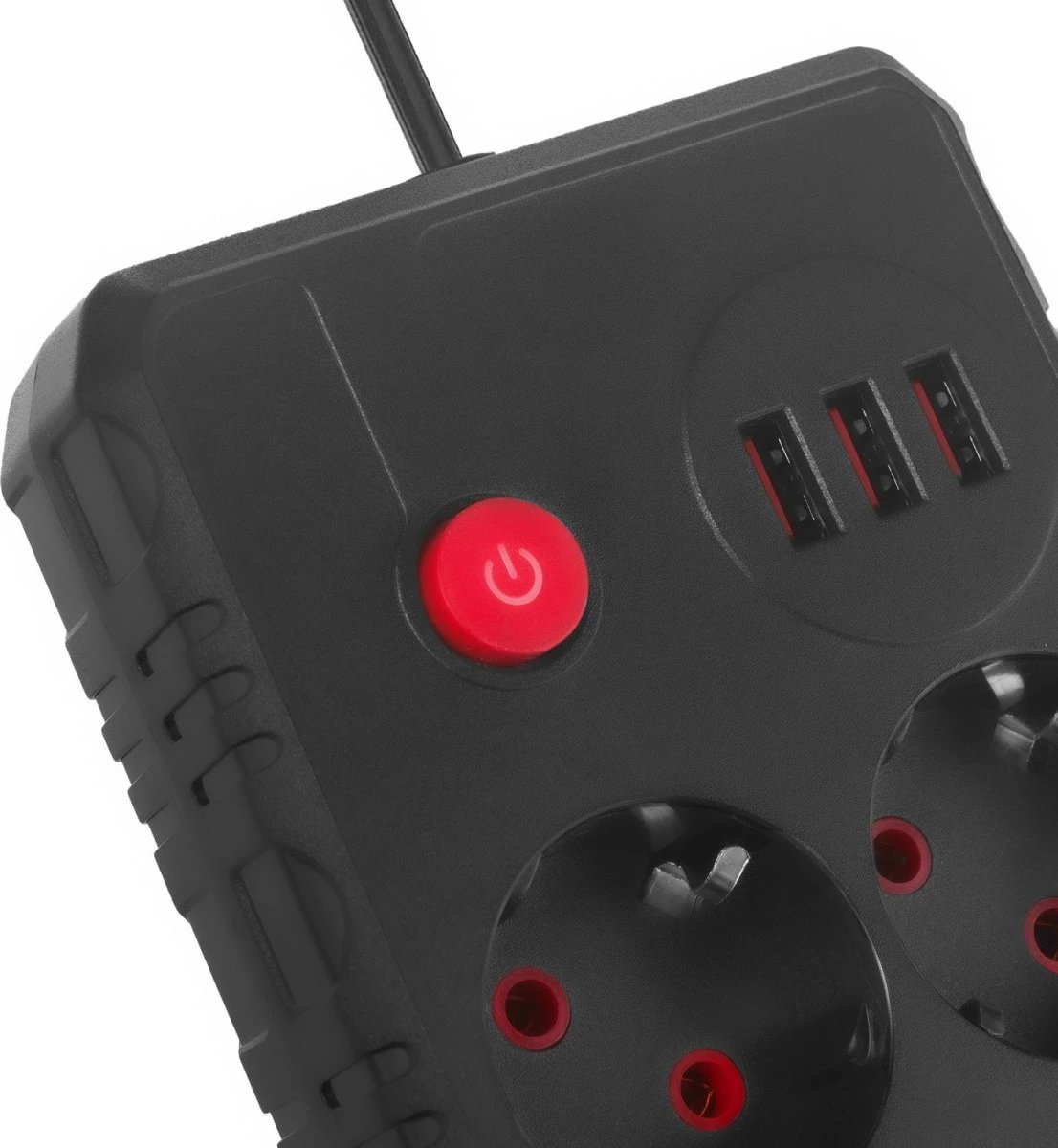 Prizë zgjatëse Maclean MCE387 B, 2 Schuko + 3 USB, 2500W, kabllo 1.5 m, me ndërprerës, e zezë